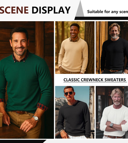 Mens Pullover Sweater Soft Lightweight Casual Classic Crewneck Knitwear Sweaters with Ribbing Edge