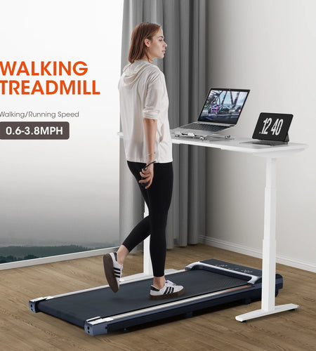 Walking Pad under Desk Treadmill with Remote Control Lightweight 2 in 1 Exercise Treadmill 0.6 to 3.8 Speed Range for Home Office Workout