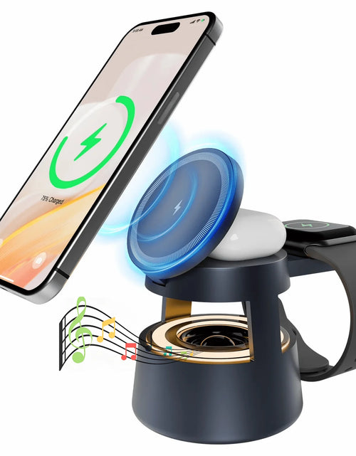 Load image into Gallery viewer, 5 in 1 Wireless Charging Station, 15W Fast Charging Wireless Charger for Iphone Airpods Iwatch with Magsafe,Bluetooth Speakers,Mushroom Light Compatible with Iphone 8 and above Series
