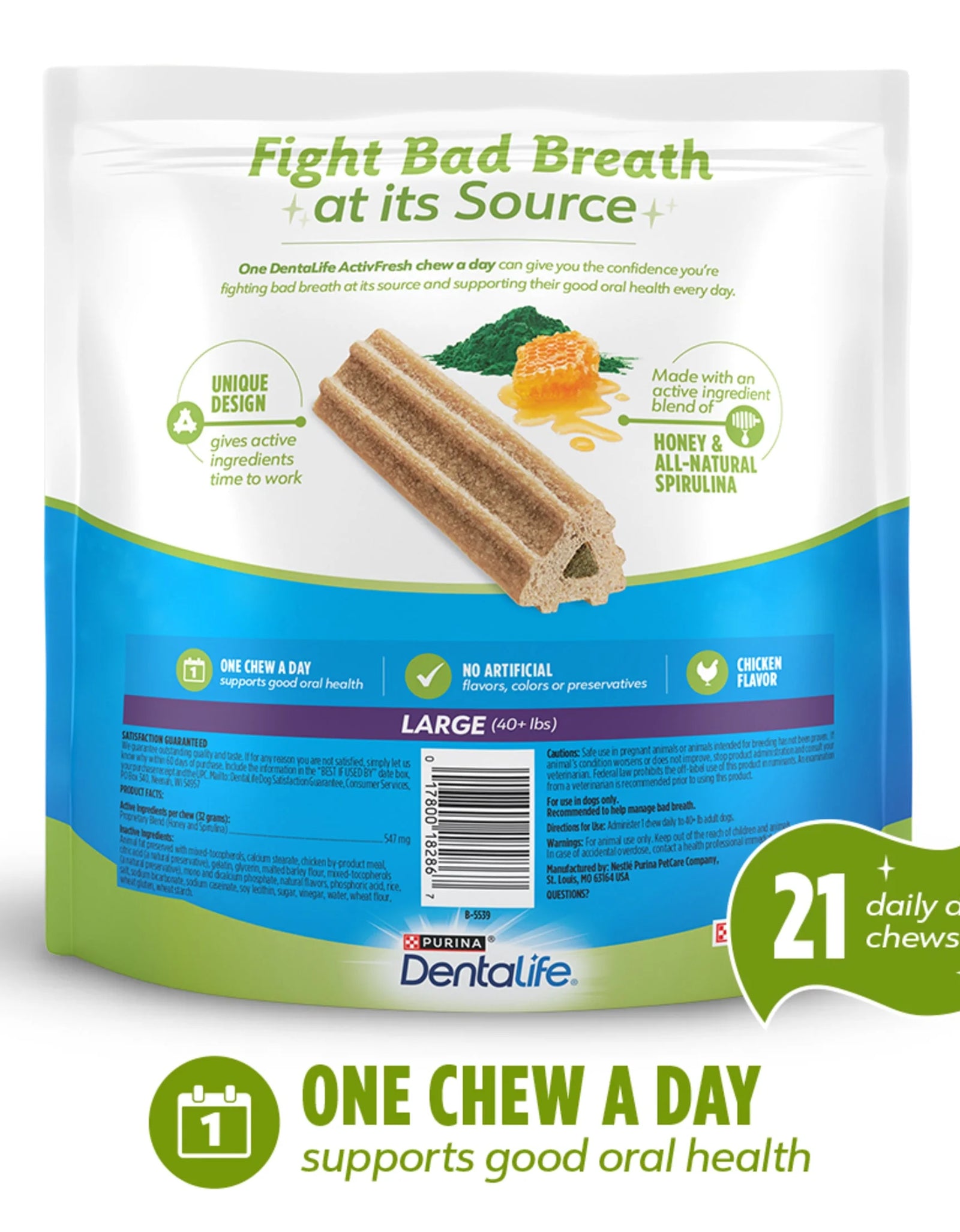 Purina  Activfresh Chicken Flavor Large Breed Adult Dog Dental Chews – 24.1 Oz Pouch (21 Ct)