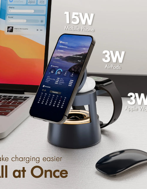 Load image into Gallery viewer, 5 in 1 Wireless Charging Station, 15W Fast Charging Wireless Charger for Iphone Airpods Iwatch with Magsafe,Bluetooth Speakers,Mushroom Light Compatible with Iphone 8 and above Series
