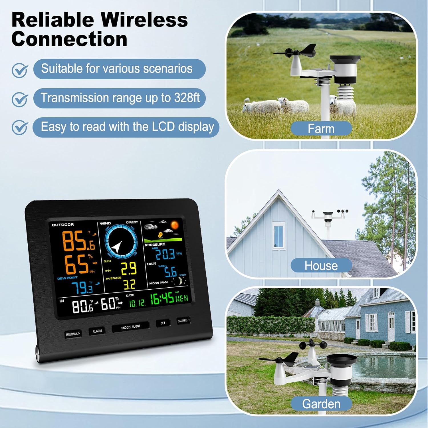 SmartWeather Pro™ – WiFi Wireless Indoor & Outdoor Weather Station with Rain, Wind & Temp Monitoring