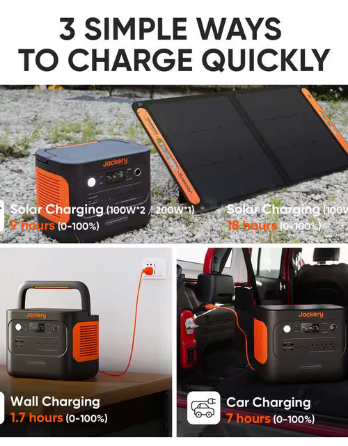 Load image into Gallery viewer, 2000W Output/4000W Peak Solar Generator 1000 plus Expandable Push Button Start Battery Lifepo4 W/Two 100W Solar Panels

