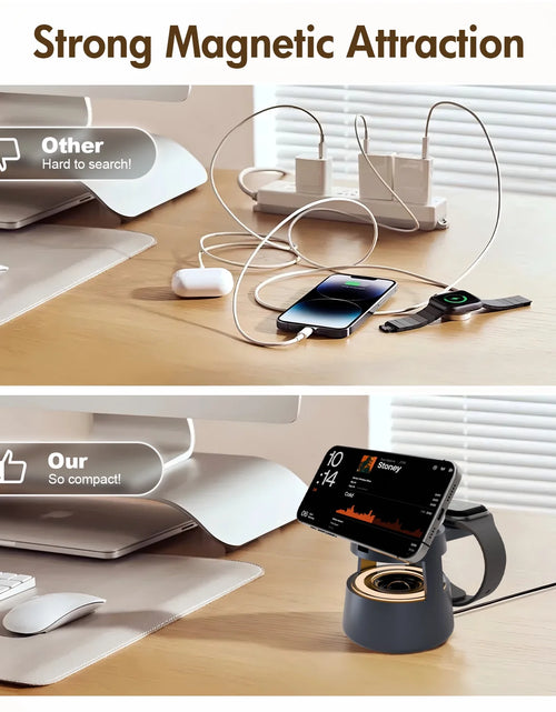 Load image into Gallery viewer, 5 in 1 Wireless Charging Station, 15W Fast Charging Wireless Charger for Iphone Airpods Iwatch with Magsafe,Bluetooth Speakers,Mushroom Light Compatible with Iphone 8 and above Series
