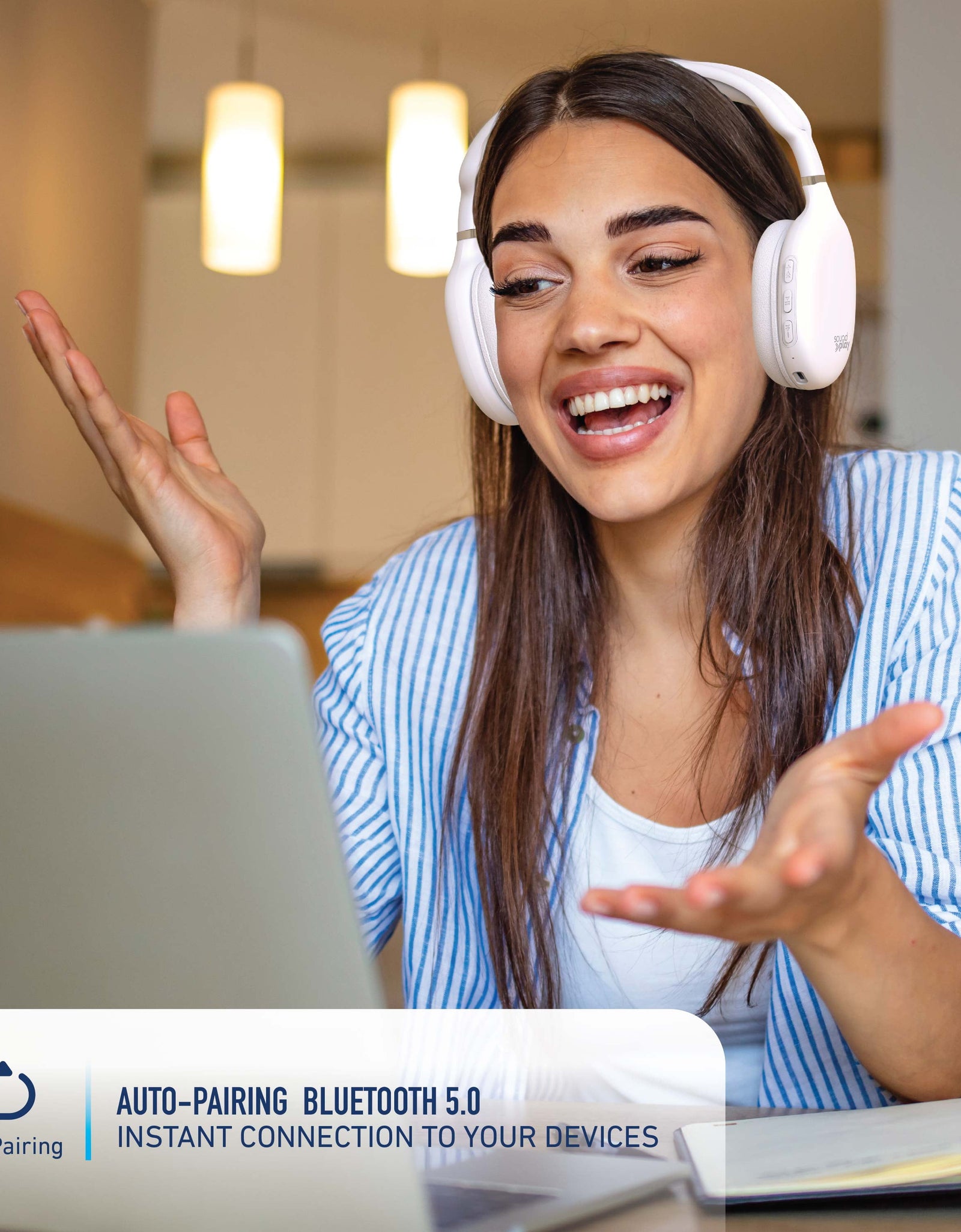 Foldable Wireless Headphones, Bluetooth Over-Ear Headset with Built-In Mic