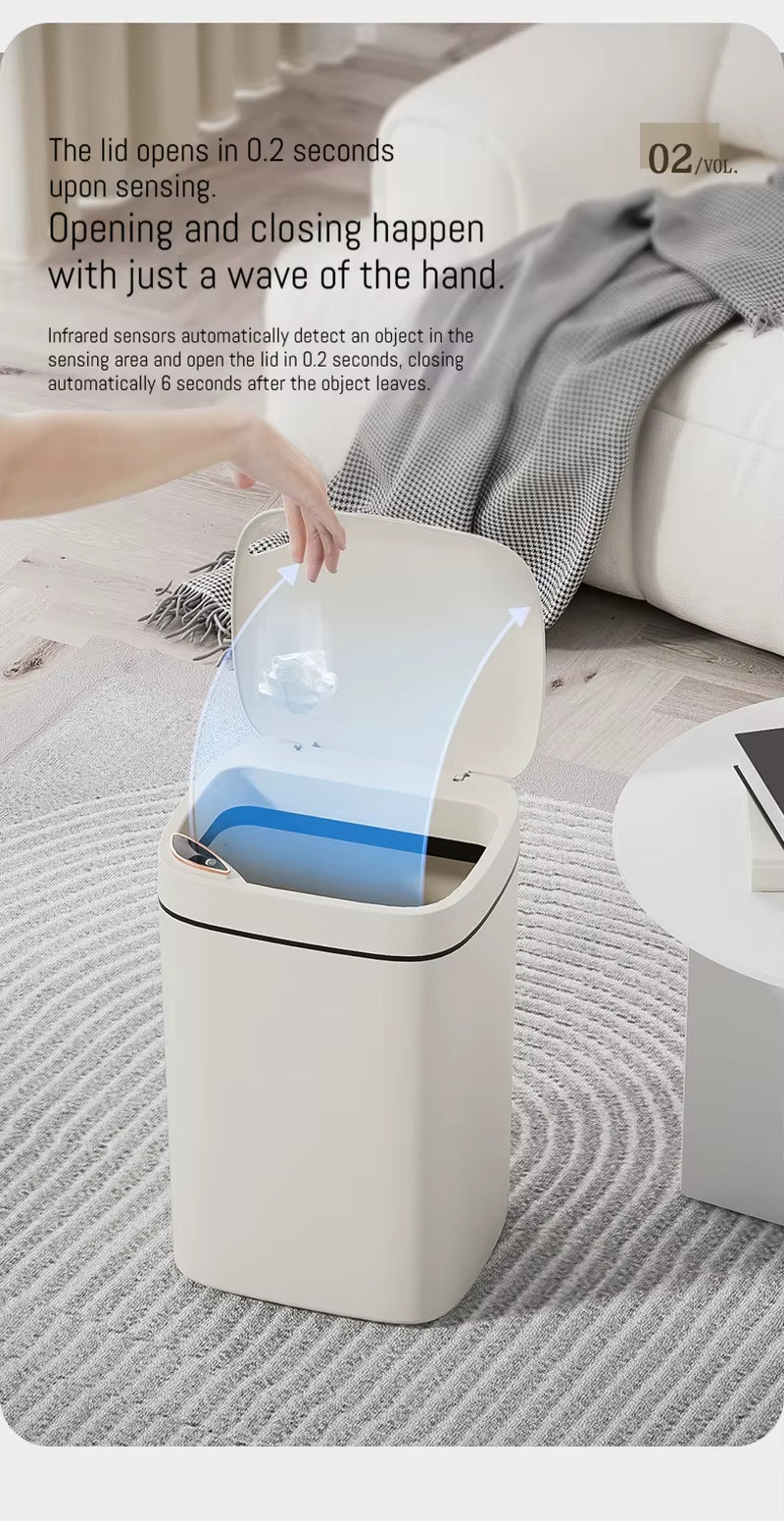 16L Smart Bathroom Trash Can White Non-Contact Narrow Smart Sensor Trash Can Smart Home Automatic Bagging Electronic Trash Can