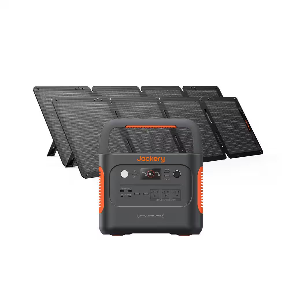2000W Output/4000W Peak Solar Generator 1000 plus Expandable Push Button Start Battery Lifepo4 W/Two 100W Solar Panels