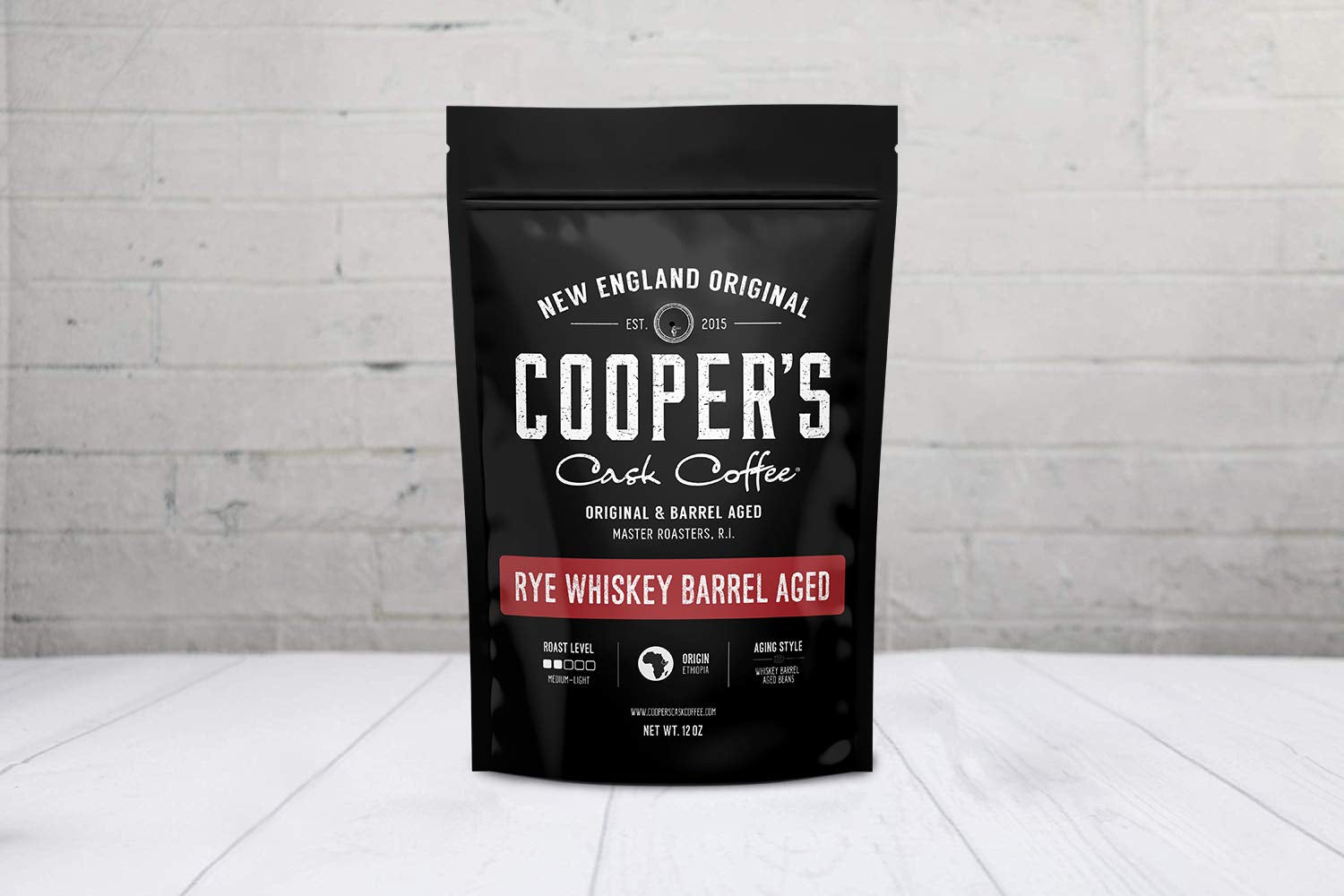 Rye Whiskey Barrel Aged Coffee, Single Origin Ethiopian Coffee Raw Beans Aged in Rye Whiskey Casks, Freshly Roasted 12 Oz Bags, Ground