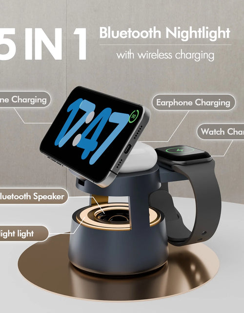 Load image into Gallery viewer, 5 in 1 Wireless Charging Station, 15W Fast Charging Wireless Charger for Iphone Airpods Iwatch with Magsafe,Bluetooth Speakers,Mushroom Light Compatible with Iphone 8 and above Series
