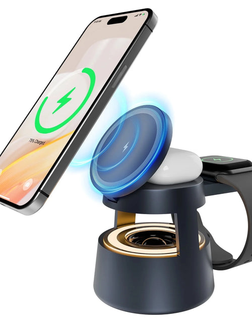 Load image into Gallery viewer, 5 in 1 Wireless Charging Station, 15W Fast Charging Wireless Charger for Iphone Airpods Iwatch with Magsafe,Bluetooth Speakers,Mushroom Light Compatible with Iphone 8 and above Series
